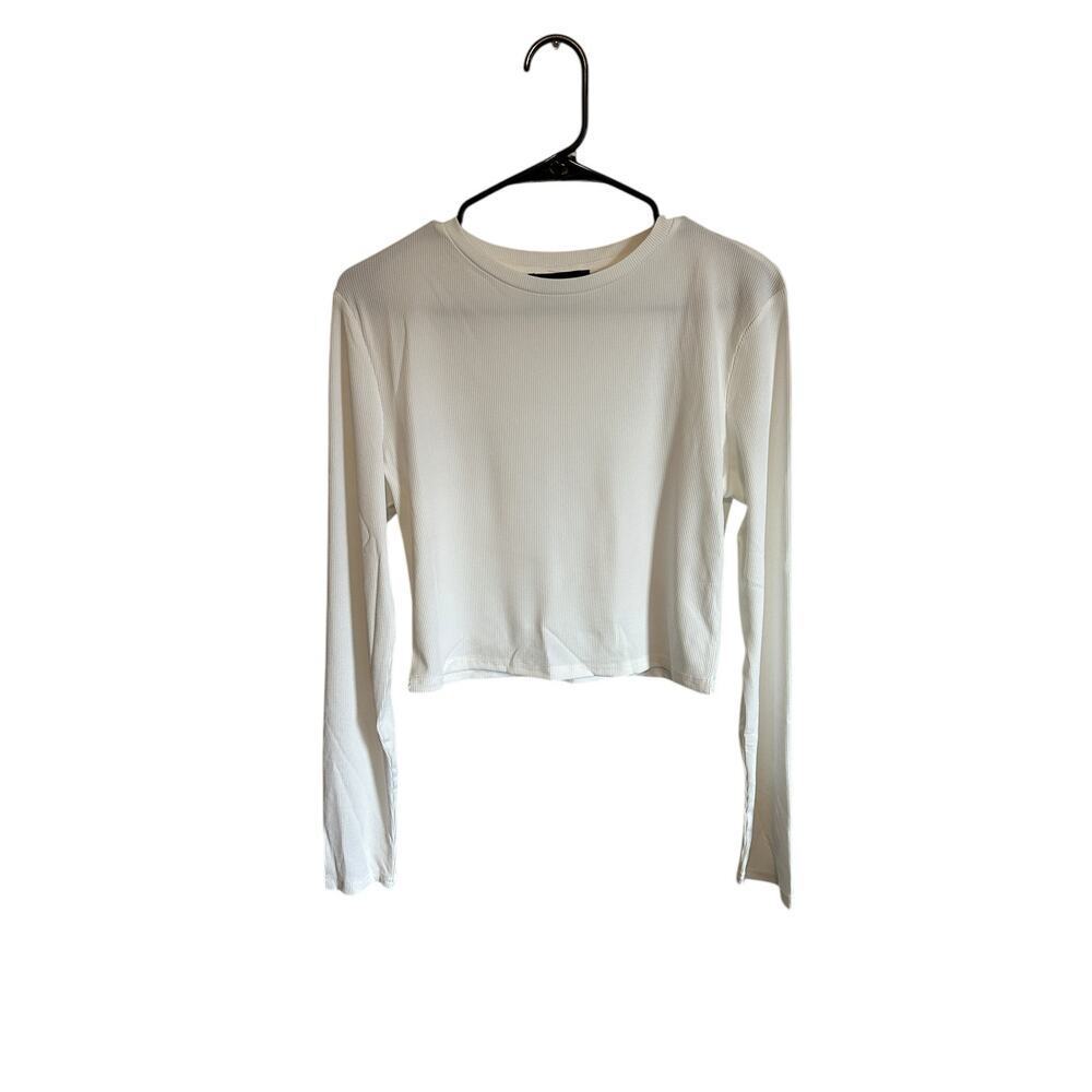 Cider Women's XLarge White Crew Neck Long Sleeve Crop Top